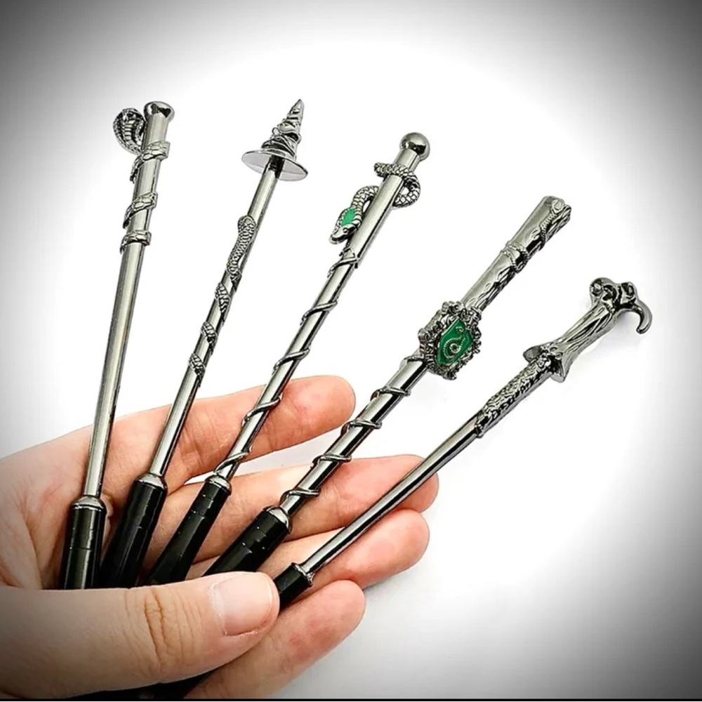 Slythrin Designed Set of Five Silver Magic Wands based off Harry Potter